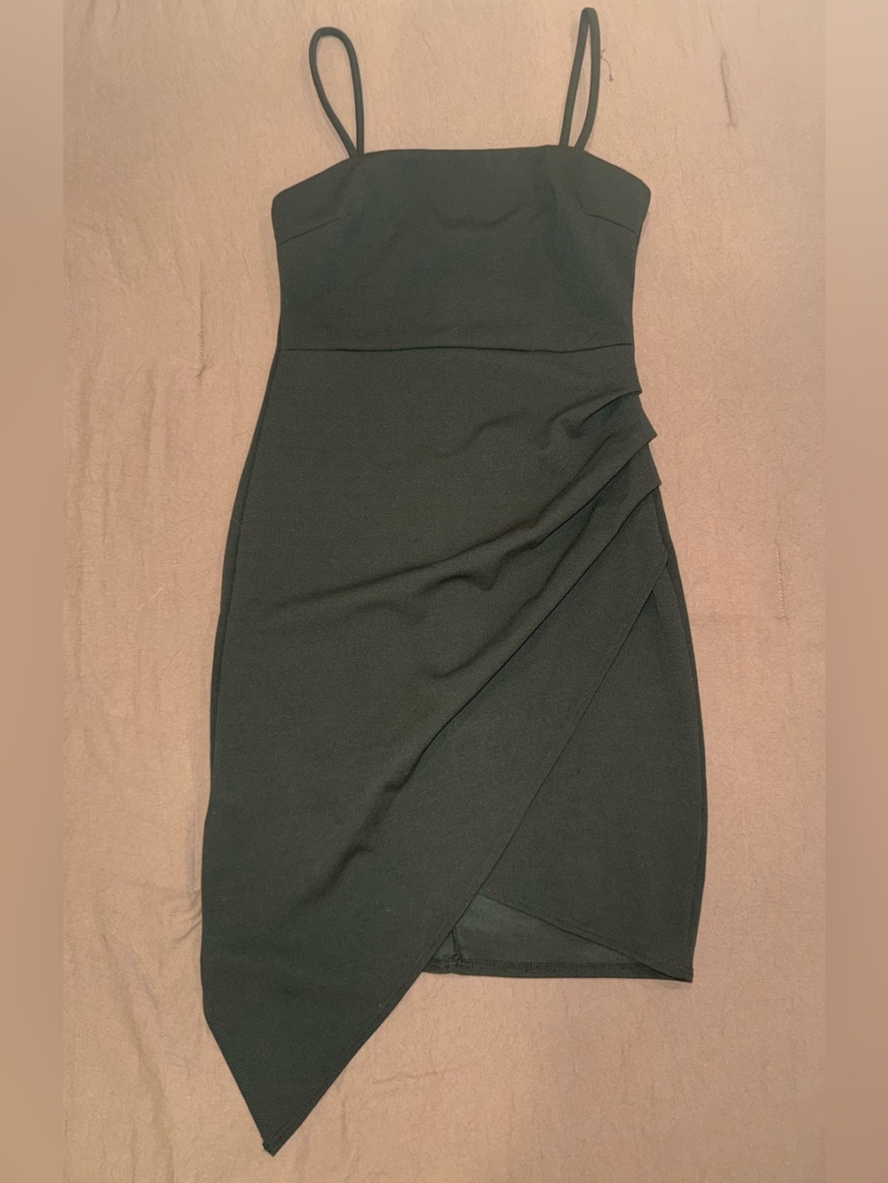 Blue Blush Dark Green Asymmetrical Slip Dress